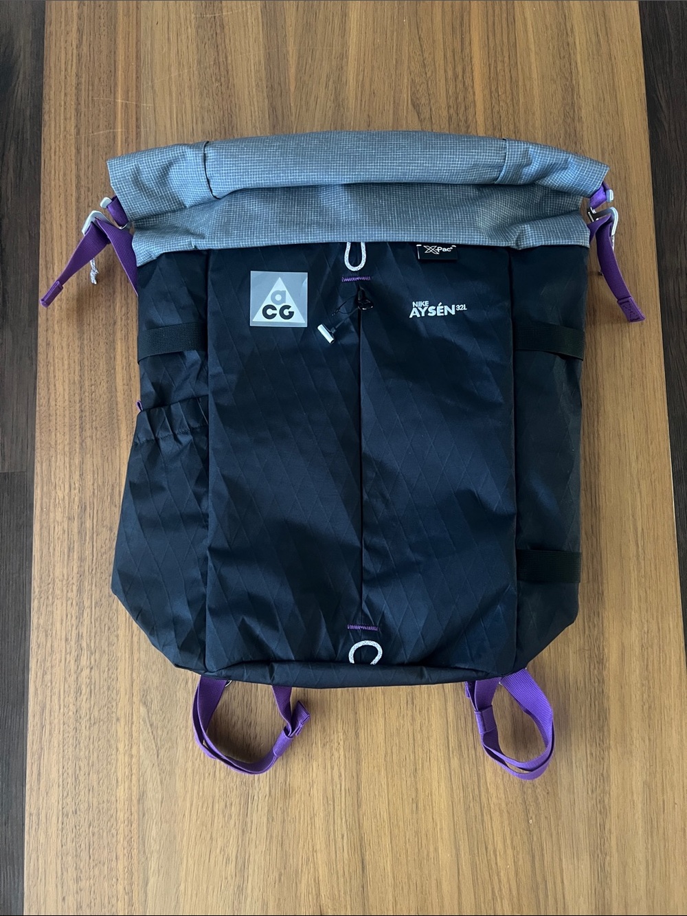 Nike ACG Black & Purple Roll-Top Backpack with Gray Top